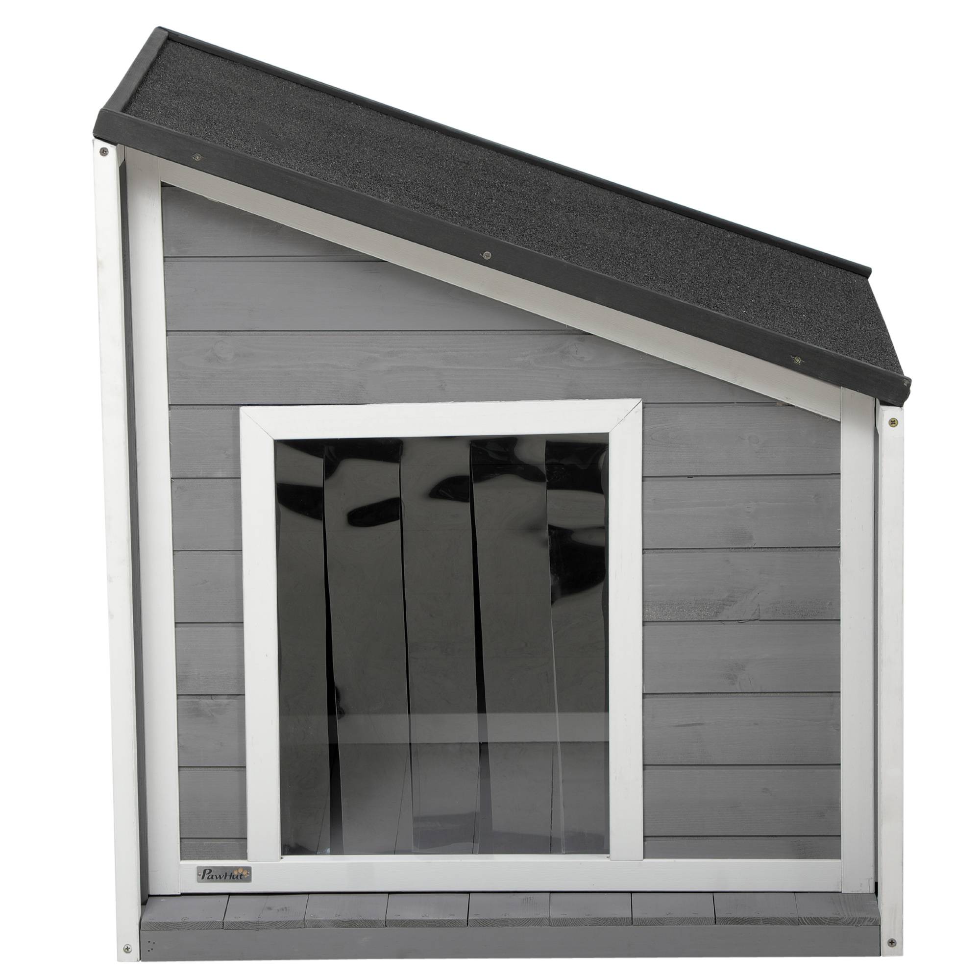 Nic en bois massif avec toit bitumé, résistant aux intempéries, 71×58×77 cm, Gris+Blanc - Image 2