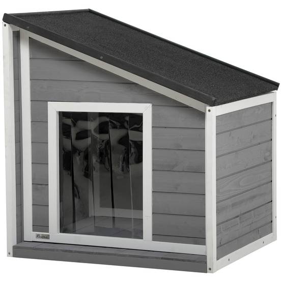 Nic en bois massif avec toit bitumé, résistant aux intempéries, 71×58×77 cm, Gris+Blanc - Image 1