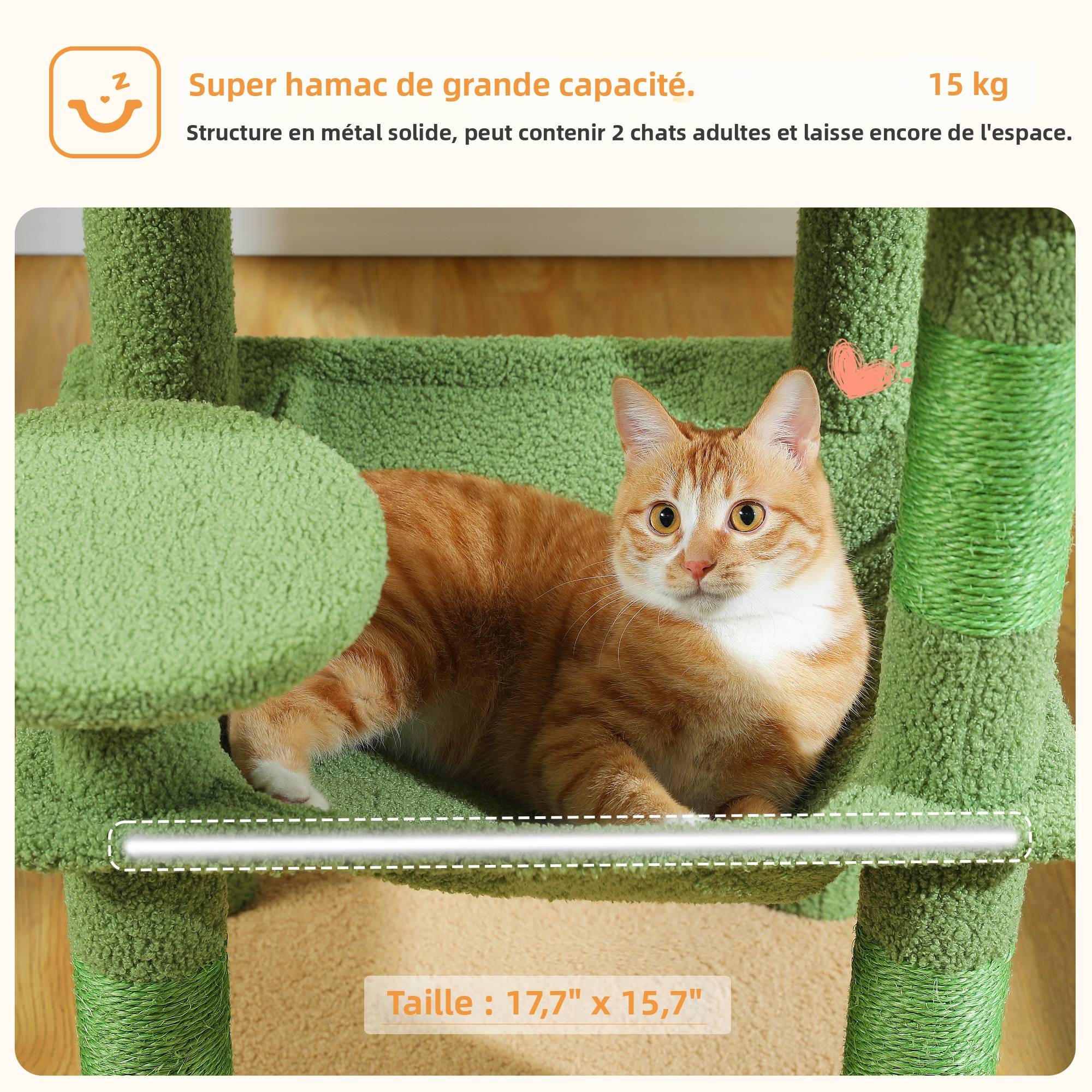 Arbre à Chat 116 cm avec Hamac et Maison Vert M PAWZ Road - Image 4