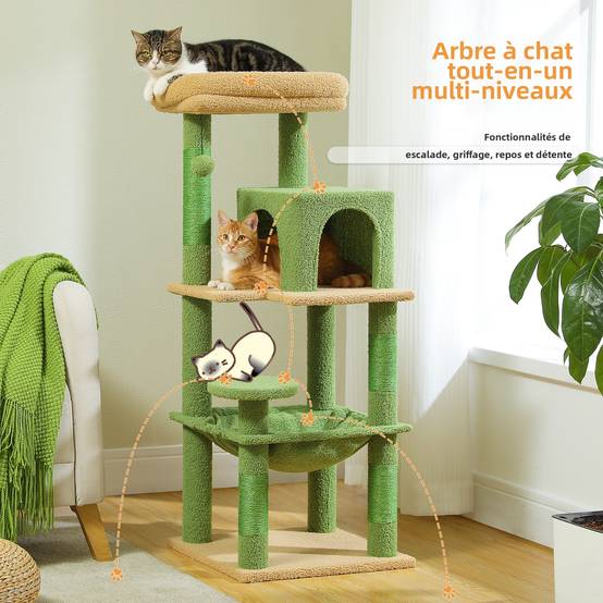 Arbre à Chat 116 cm avec Hamac et Maison Vert M PAWZ Road - Image 5
