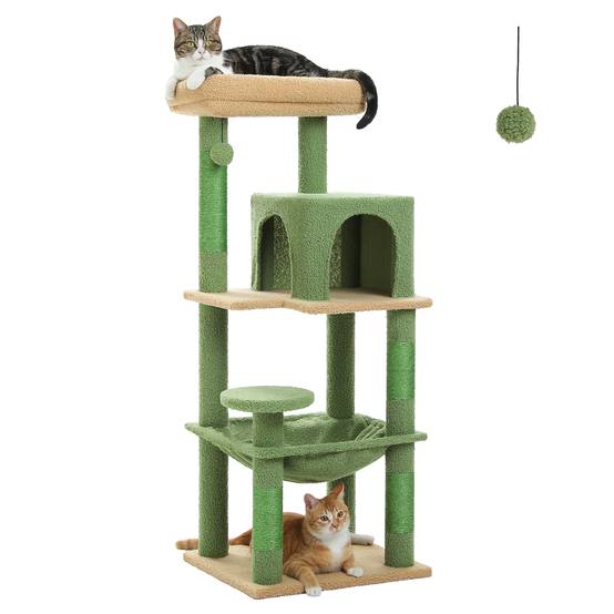 Arbre à Chat 116 cm avec Hamac et Maison Vert M PAWZ Road - Image 1