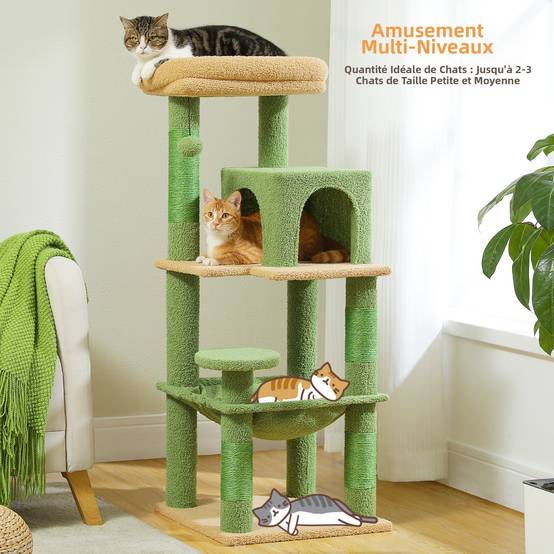 Arbre à Chat 116 cm avec Hamac et Maison Vert M PAWZ Road - Image 3
