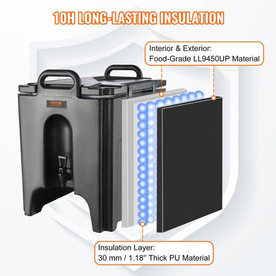 VEVOR Distributeur boissons isotherme 37,6 L, eau chaude/froide non électrique. Camping. - Image 3