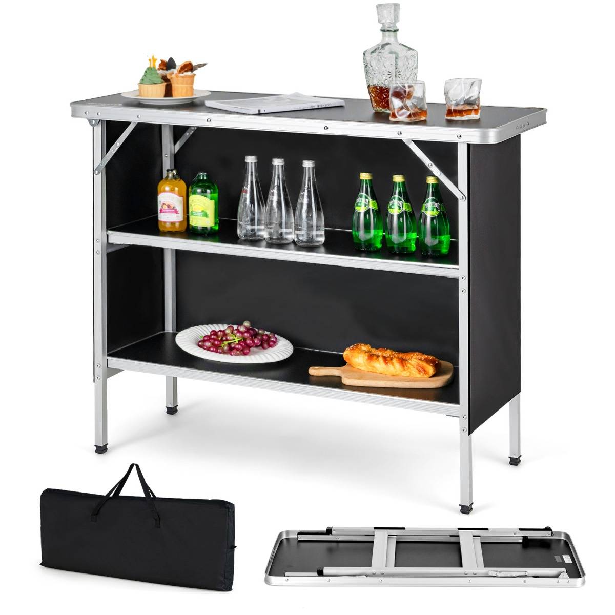 Maison Chic - Table de camping pliante 110 x 38 x 88 cm en Aluminium Tissu Oxford 3 Étagères-Sac de Transport pour Pique-Nique Jardin Noir - Image 4