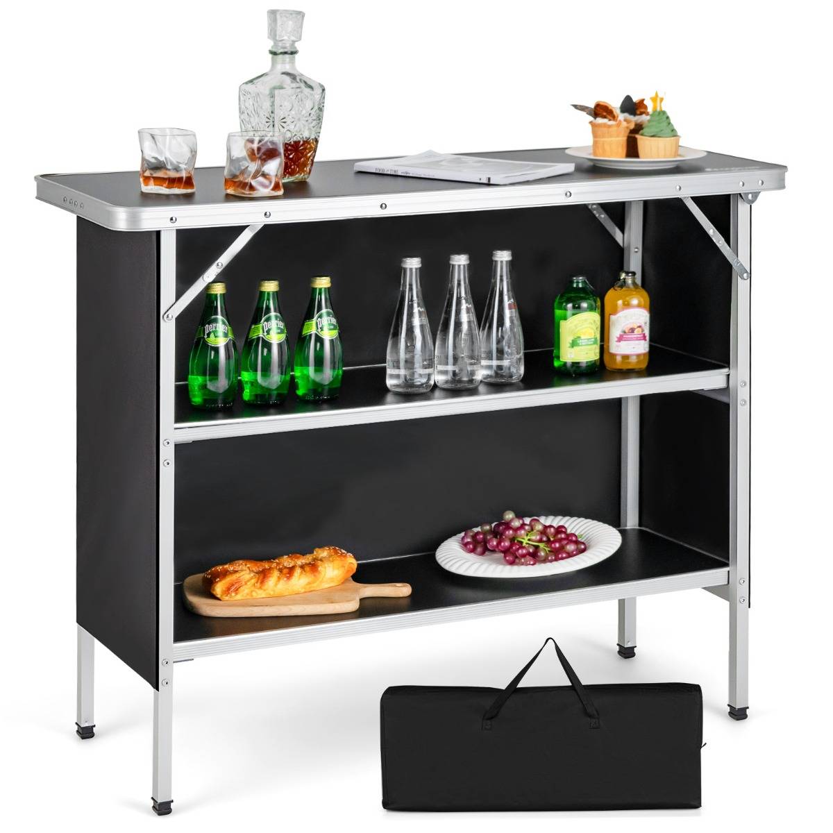 Maison Chic - Table de camping pliante 110 x 38 x 88 cm en Aluminium Tissu Oxford 3 Étagères-Sac de Transport pour Pique-Nique Jardin Noir - Image 3