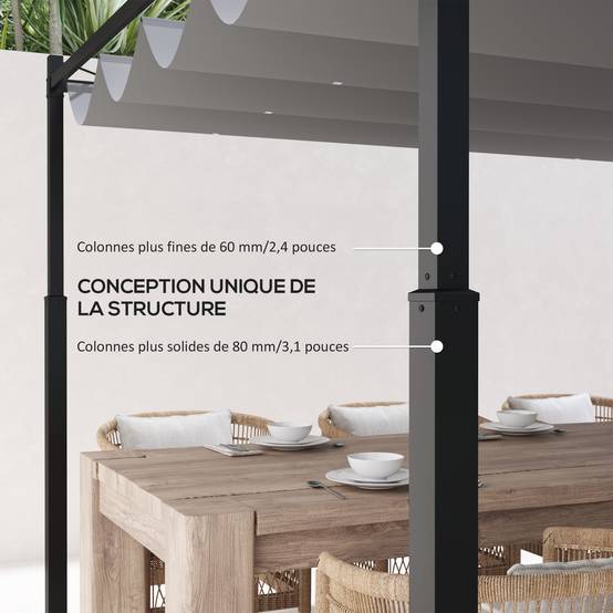 Pergola de jardin métal pour terrasse toit rétractable UPF30+ 3x3m gris - ComfortXL Outdoor Living - Image 7