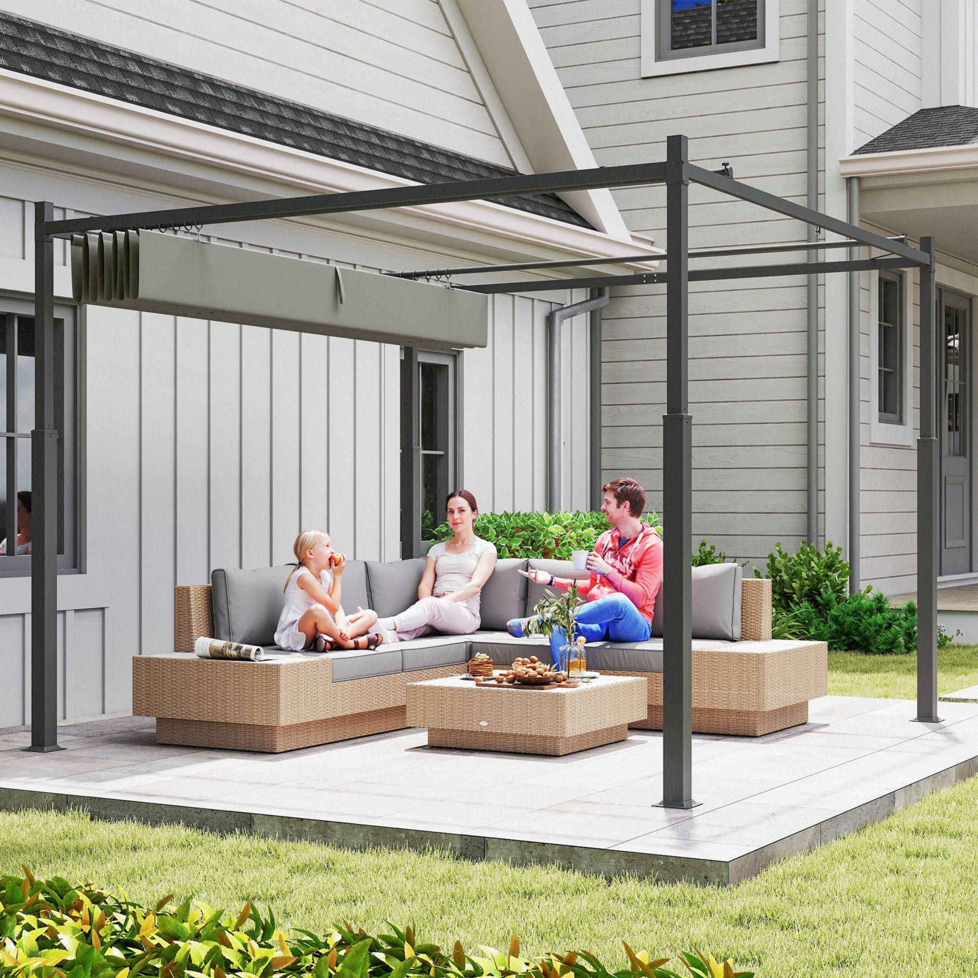 Pergola de jardin métal pour terrasse toit rétractable UPF30+ 3x3m gris - ComfortXL Outdoor Living - Image 10