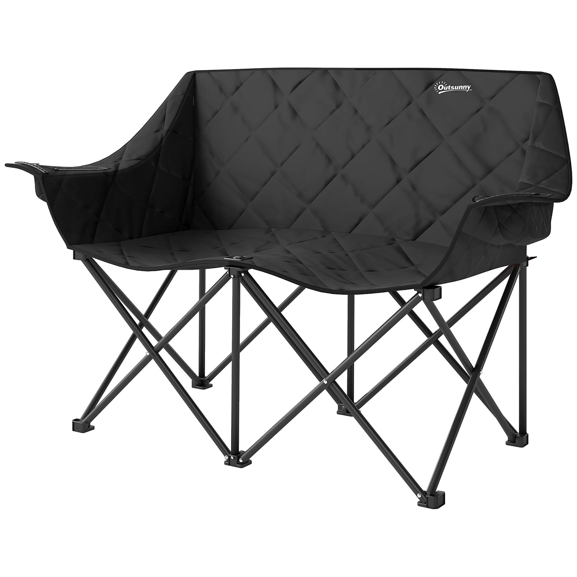 Chaise de camping 2 places pliante métal et tissu noir 145 x 60 x 92 cm - PANGIVO - Image 2