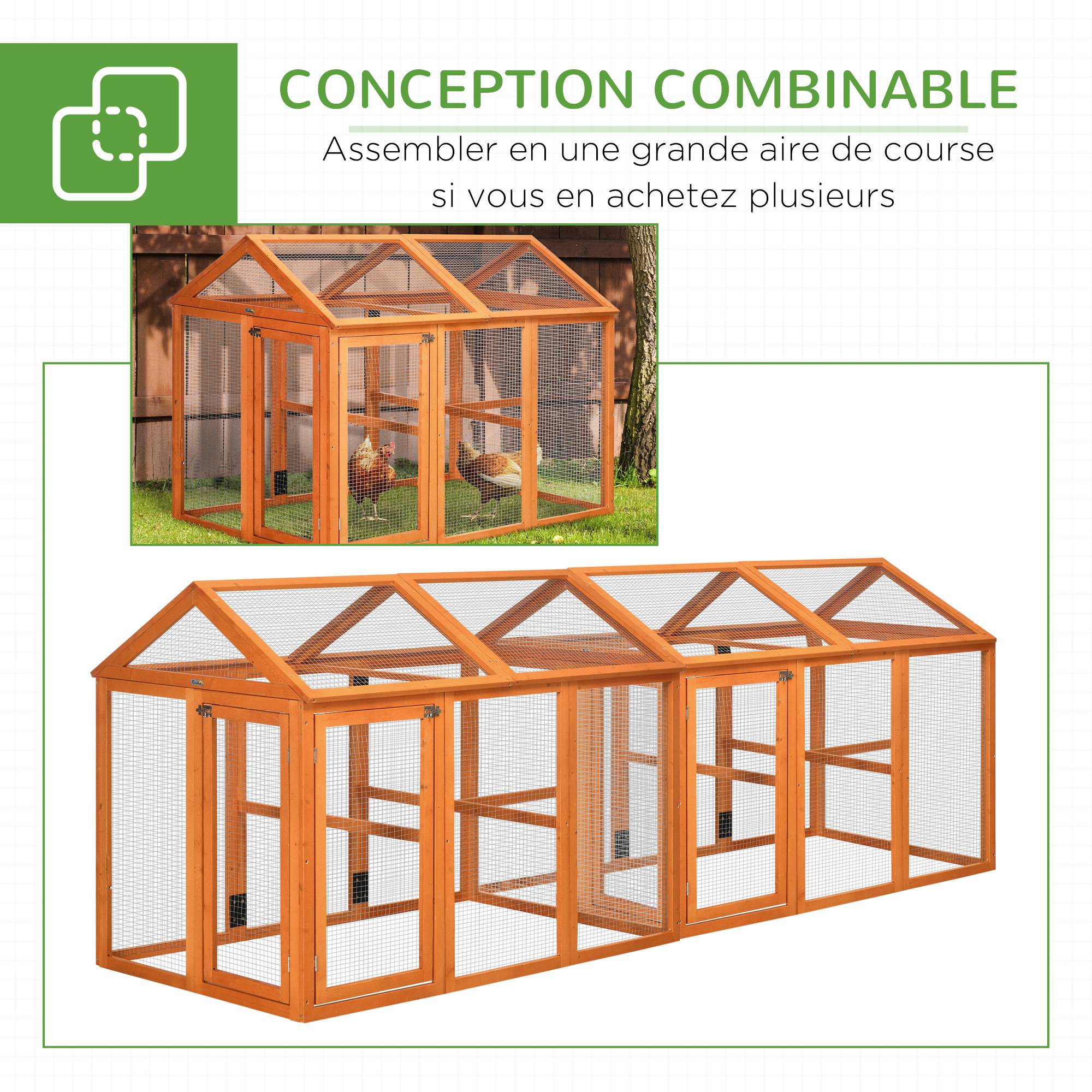 Enclos poulailler en bois cage à poules parc grillagé 140 x 88,5 x 106 cm orange - Image 9