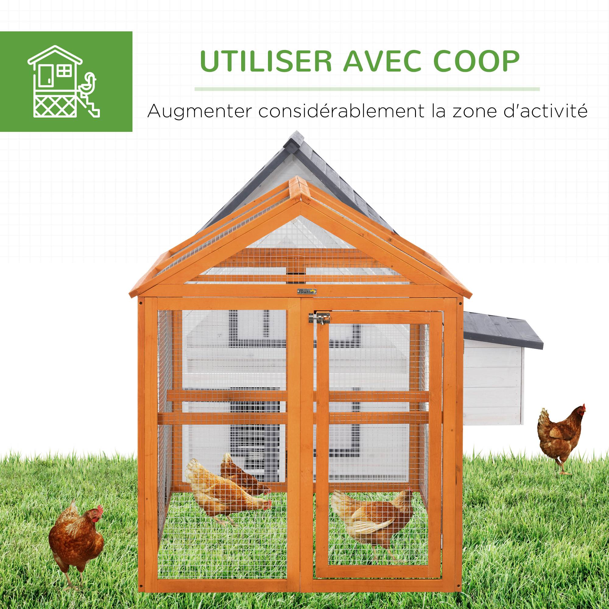 Enclos poulailler en bois cage à poules parc grillagé 140 x 88,5 x 106 cm orange - Image 8