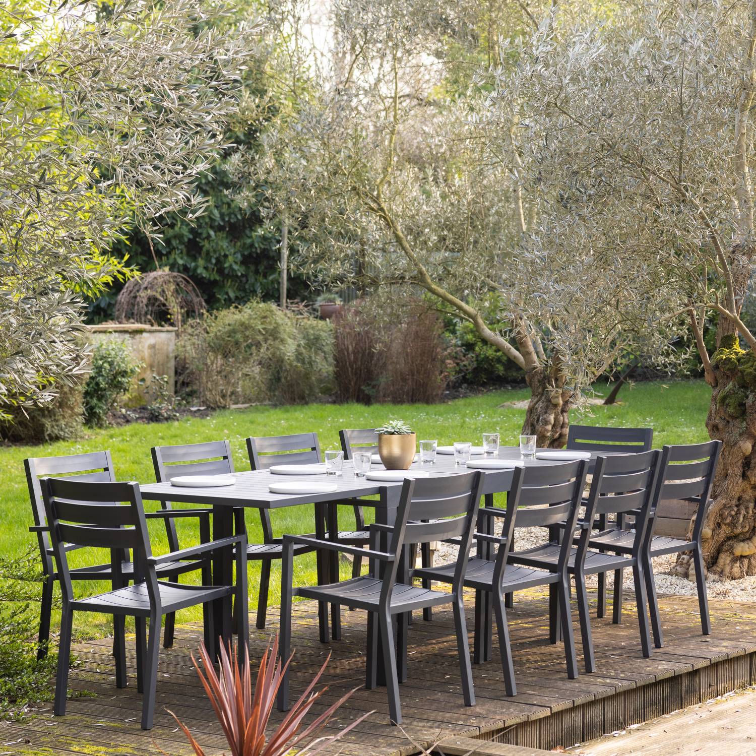 Salon de jardin extensible 10 places de 180/300cm aluminium anthracite VENEZIA - HAPPY GARDEN - Imagen 2