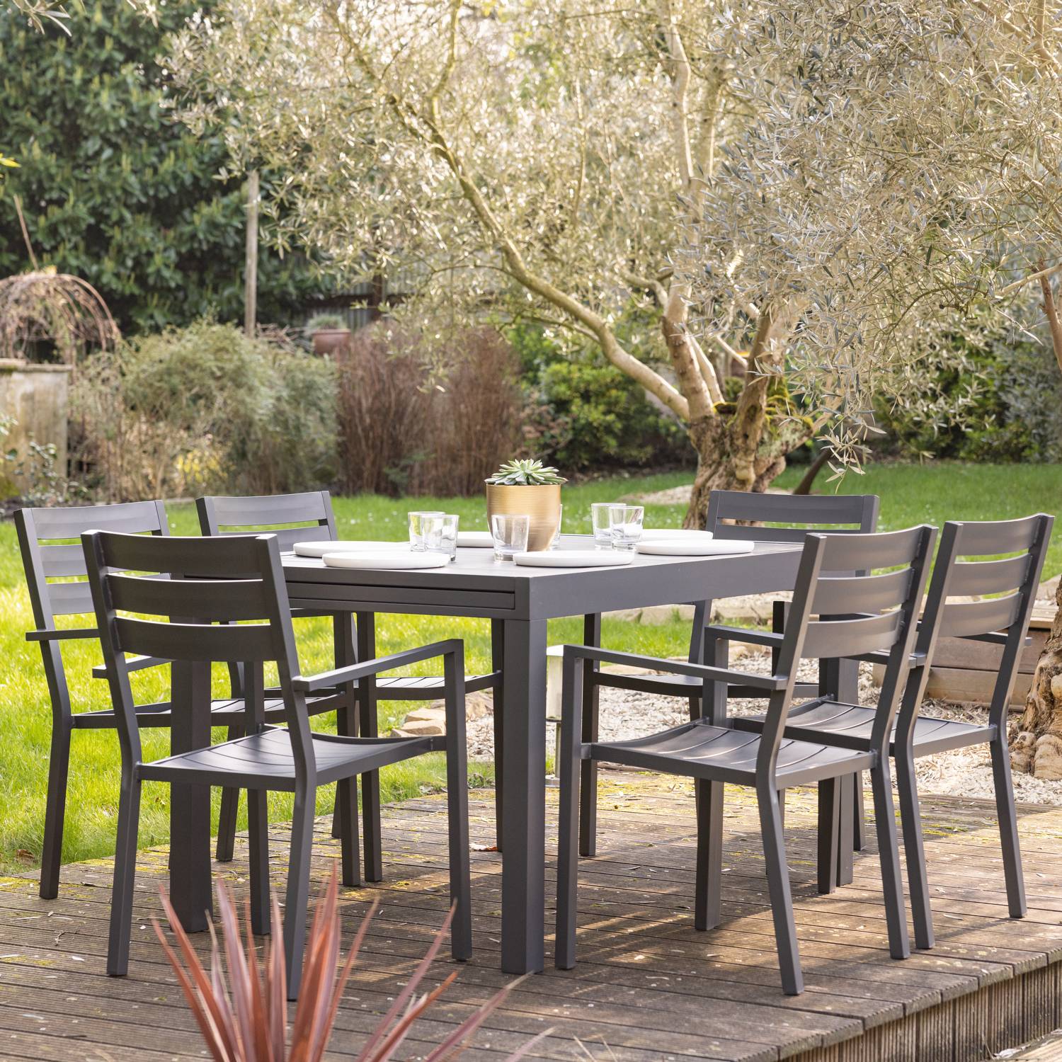 Salon de jardin extensible 10 places de 180/300cm aluminium anthracite VENEZIA - HAPPY GARDEN - Imagen 5