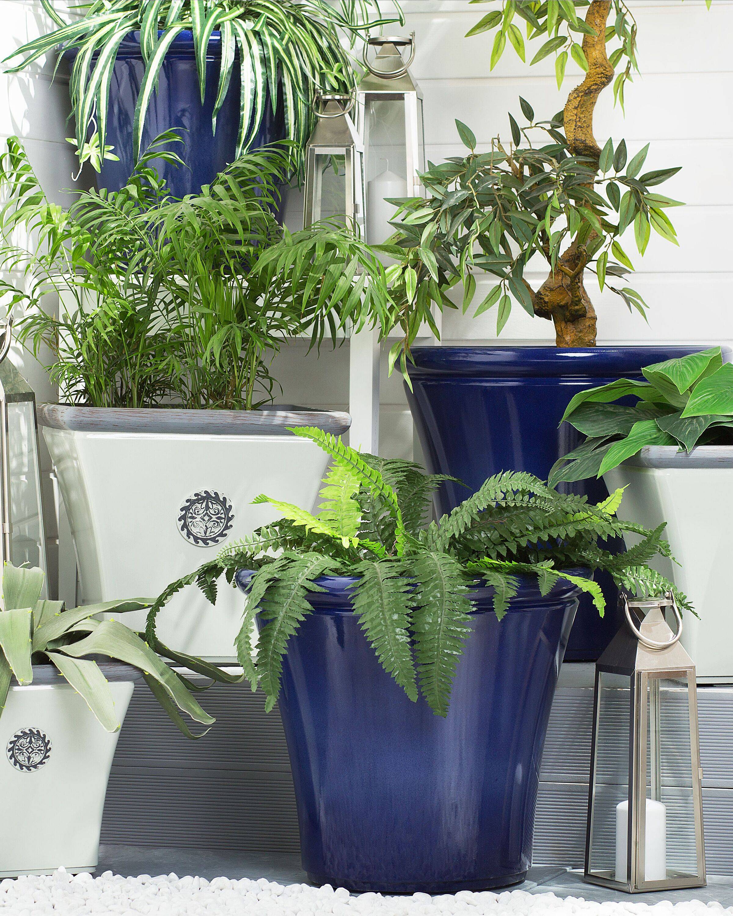 Beliani - Lot de 2 Pot de Fleurs Bleu Marine en Argile et Fibre de Verre ⌀ 46 cm Haut Forme Ronde Moderne pour Jardin Extérieur ou Terrasse Déco - Imagen 2