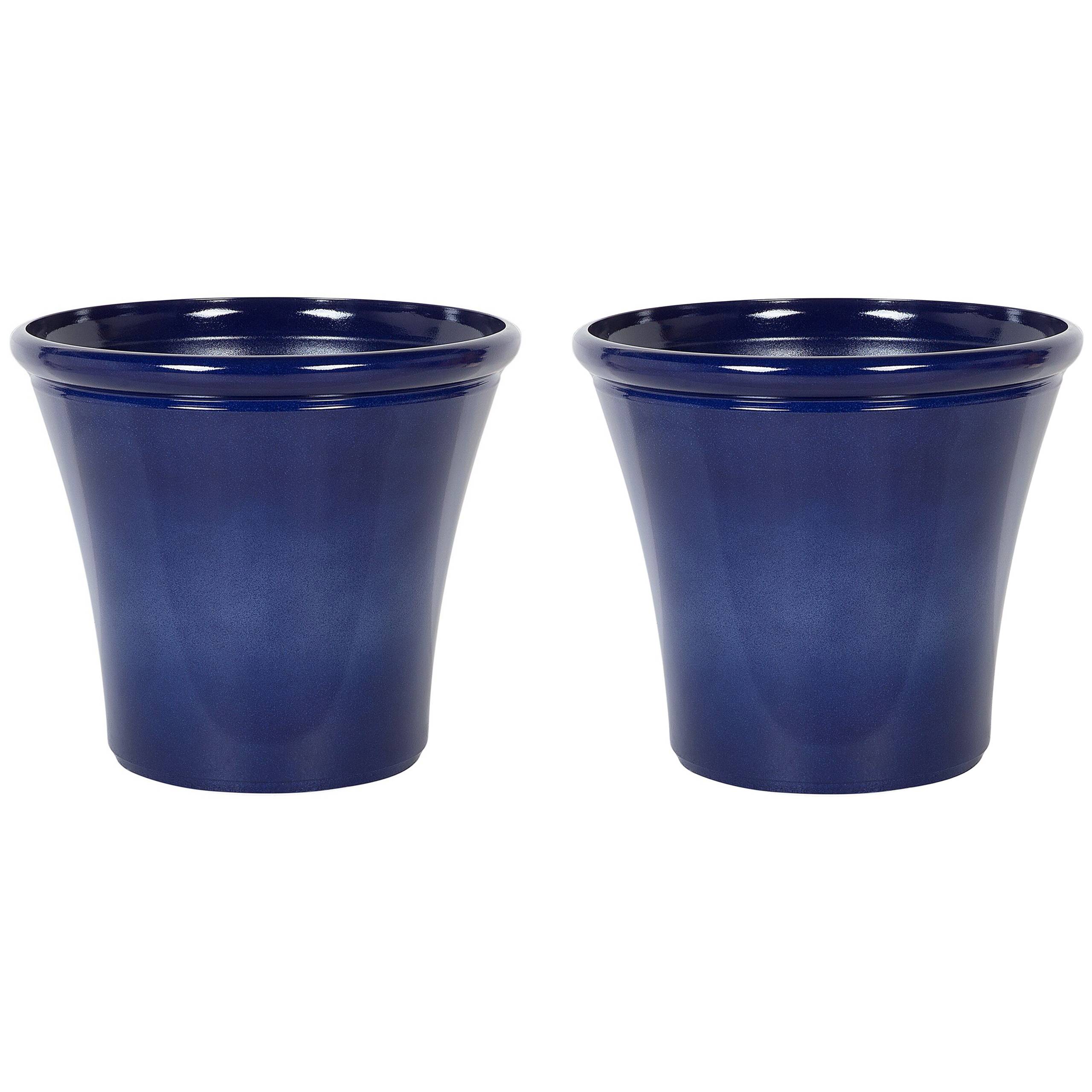 Beliani - Lot de 2 Pot de Fleurs Bleu Marine en Argile et Fibre de Verre ⌀ 46 cm Haut Forme Ronde Moderne pour Jardin Extérieur ou Terrasse Déco - Imagen 1