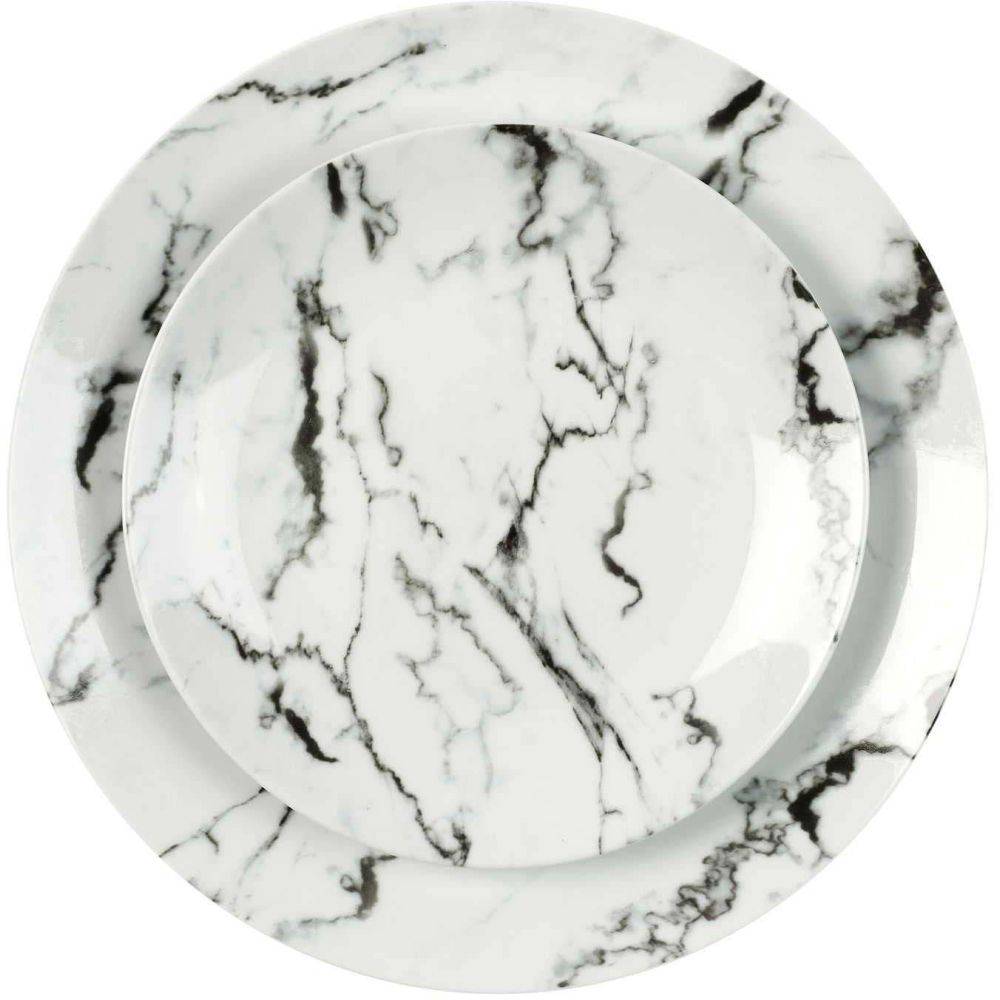 The Home Deco Factory - Service de table 12 assiettes en porcelaine motif marbre blanc Marble - Imagen 3