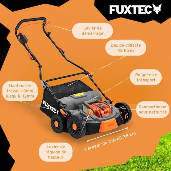 Fuxtec Scarificateur Aérateur À Batterie 40v Set Fx-e2ve38set Avec 2 Batteries Et Chargeur, 2-en-1, Largeur 38 Cm - Image 6