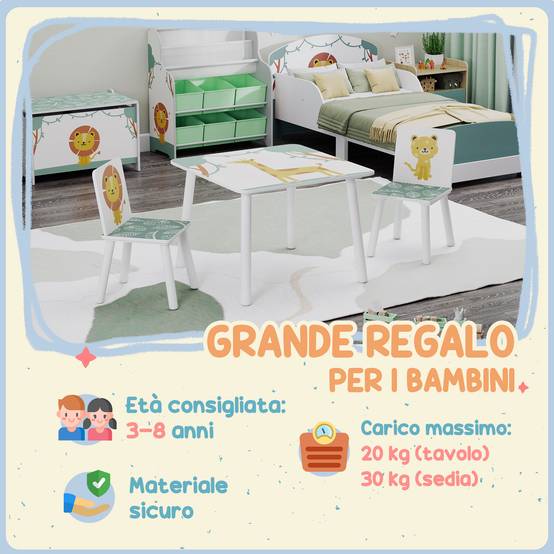 Ensemble mobilier chambre table et 2 chaises enfant 3-8 ans motifs animaux, vert - Image 9