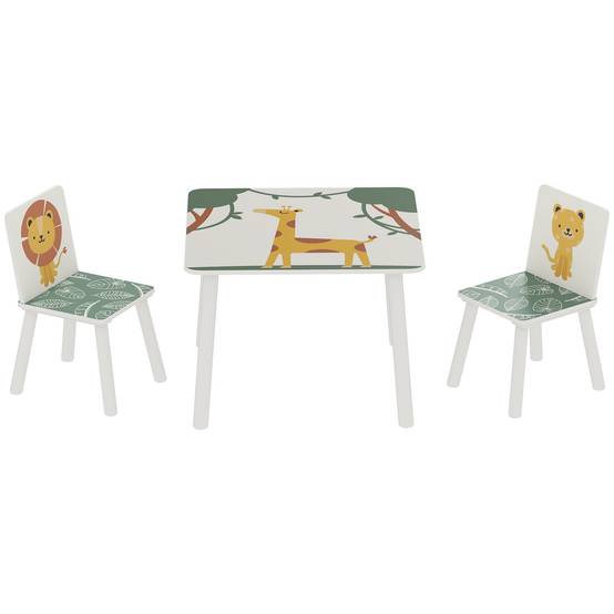 Ensemble mobilier chambre table et 2 chaises enfant 3-8 ans motifs animaux, vert - Image 2