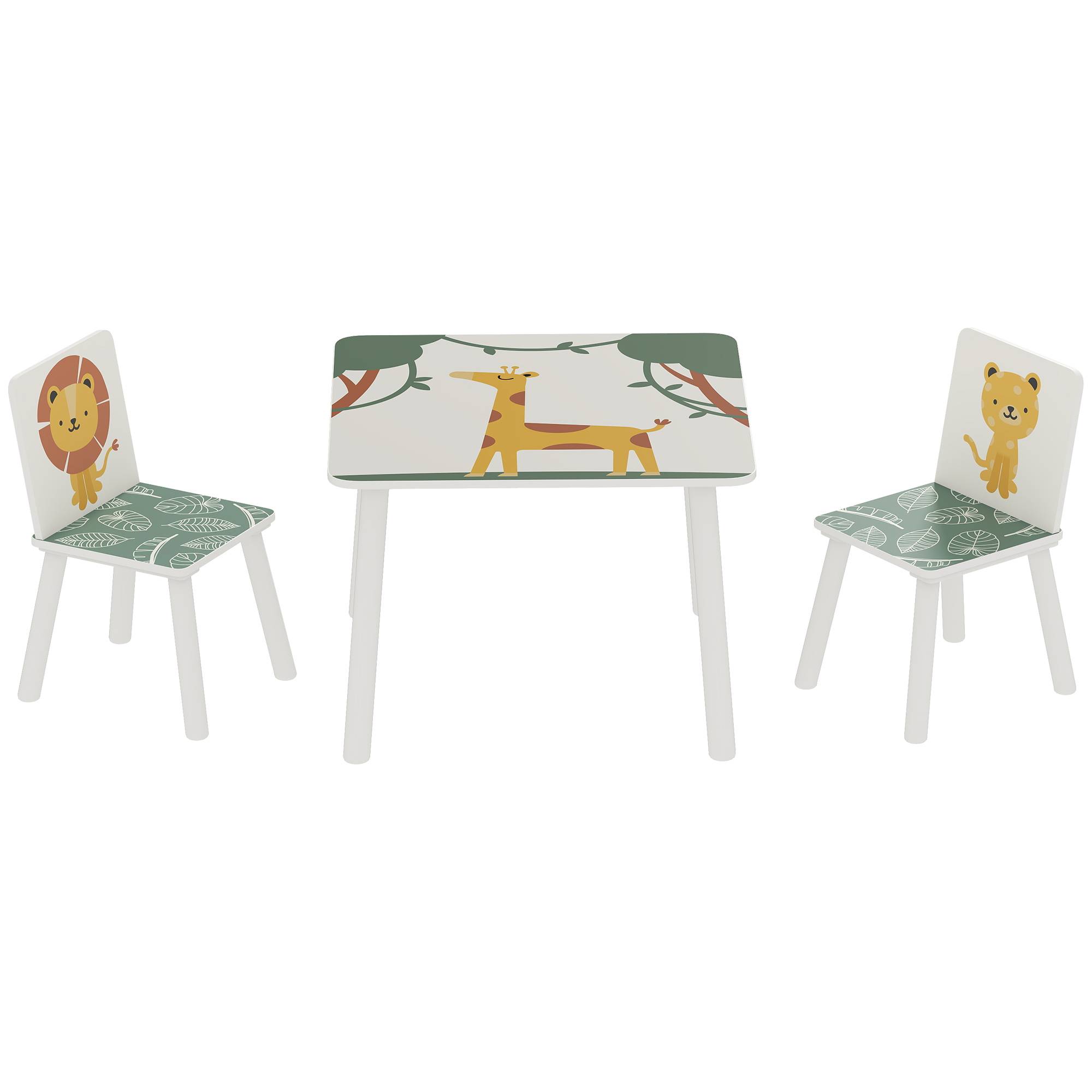 Ensemble mobilier chambre table et 2 chaises enfant 3-8 ans motifs animaux, vert - Image 2