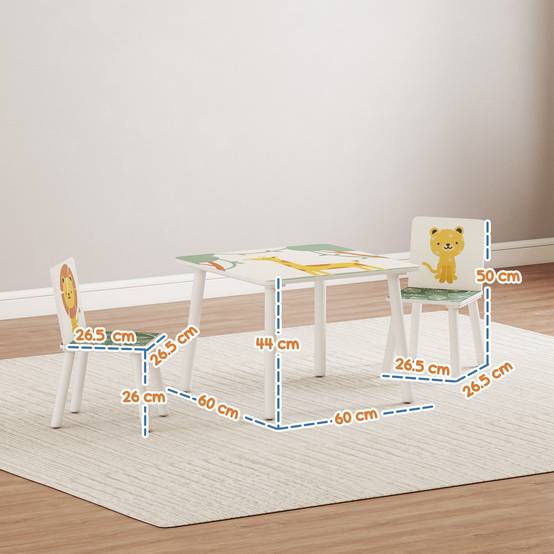 Ensemble mobilier chambre table et 2 chaises enfant 3-8 ans motifs animaux, vert - Image 5