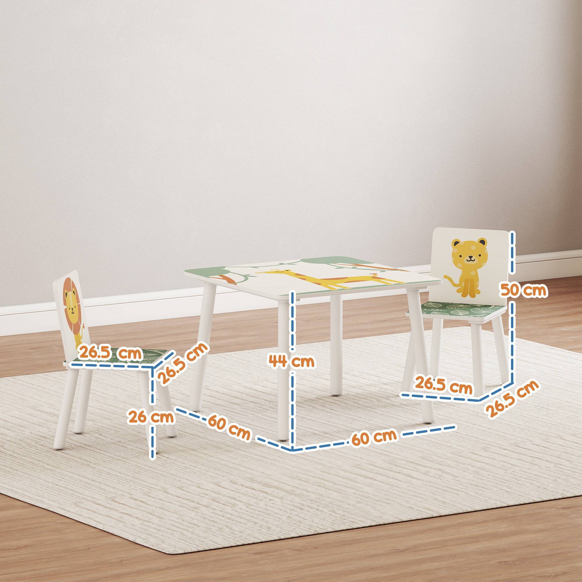 Ensemble mobilier chambre table et 2 chaises enfant 3-8 ans motifs animaux, vert - Image 5
