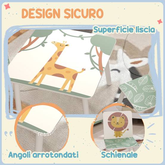 Ensemble mobilier chambre table et 2 chaises enfant 3-8 ans motifs animaux, vert - Image 8