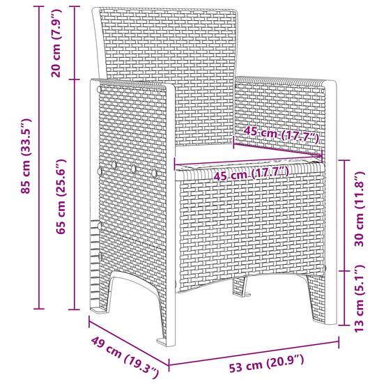 Chaise de jardin polypropylène anthracite 53 x 49 x 85 cm, Poids :12.8kg - PANGIVO - Image 7