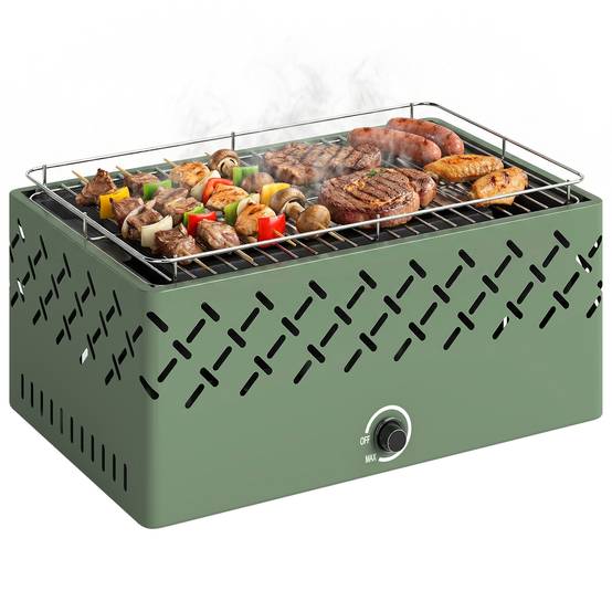 Barbecue à charbon portable avec ventilateur intégré pour extérieur, vert clai - Image 1