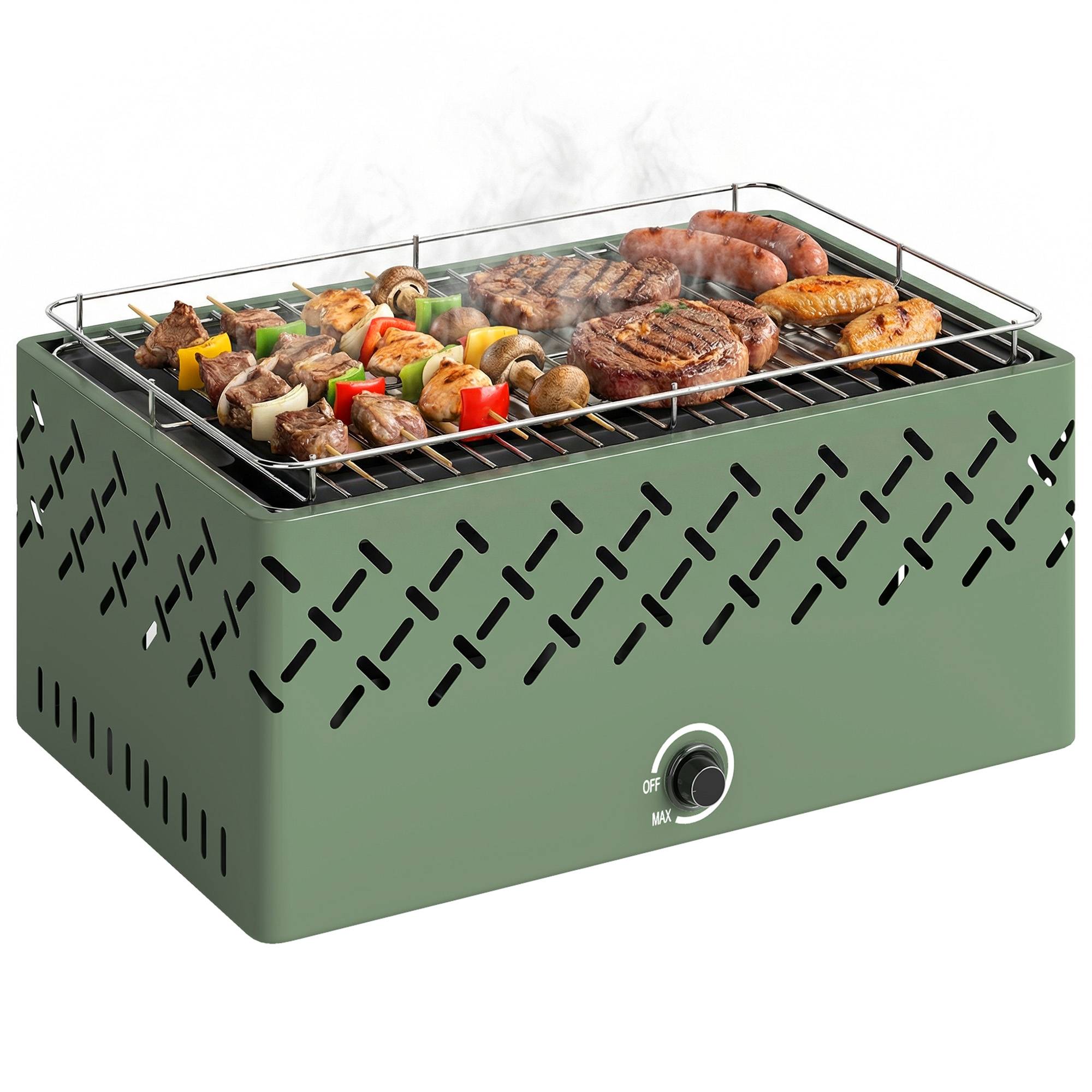 Barbecue à charbon portable avec ventilateur intégré pour extérieur, vert clai - Image 1