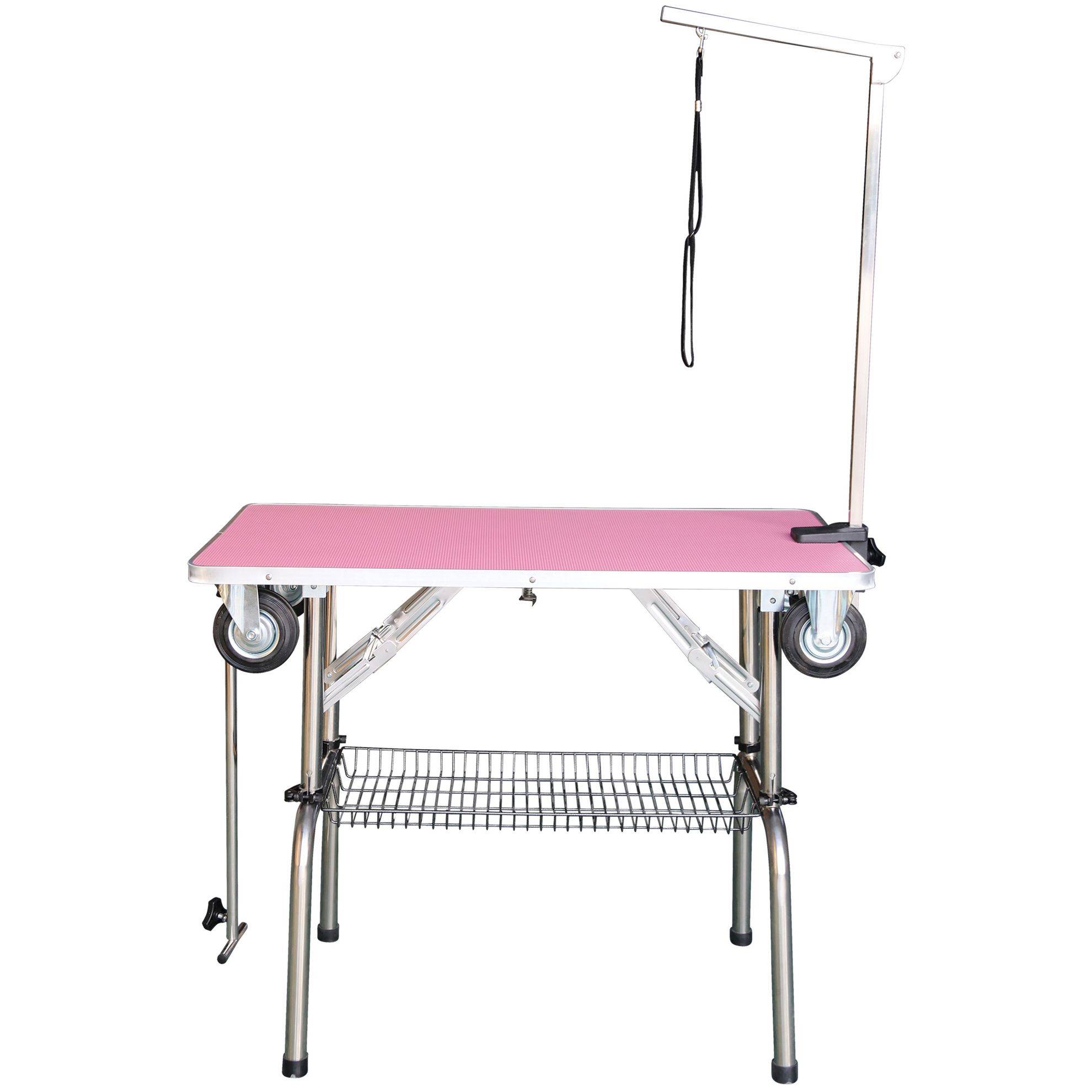 Phoenix Universal - Table toilettage pliante à potence simple avec roulettes rose PHOENIX UNIVERSAL