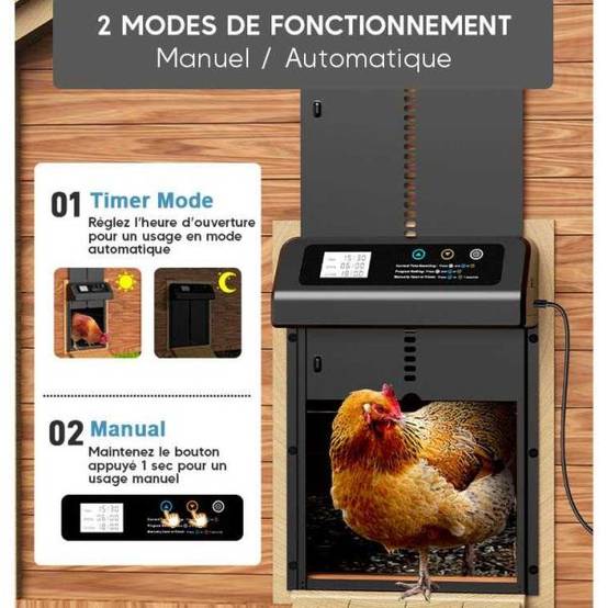 Jardindeco - Porte automatique solaire pour poulailler avec télécommande JardinDeco - Image 4