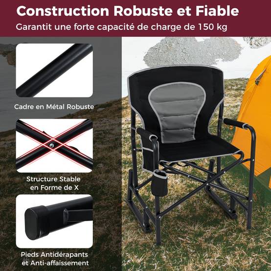KESSER Chaise De Camping Pliable à Bascule 160kg - Chaise Pêche Plage Avec Lumière LED - Rembourrée Dossier Haut
