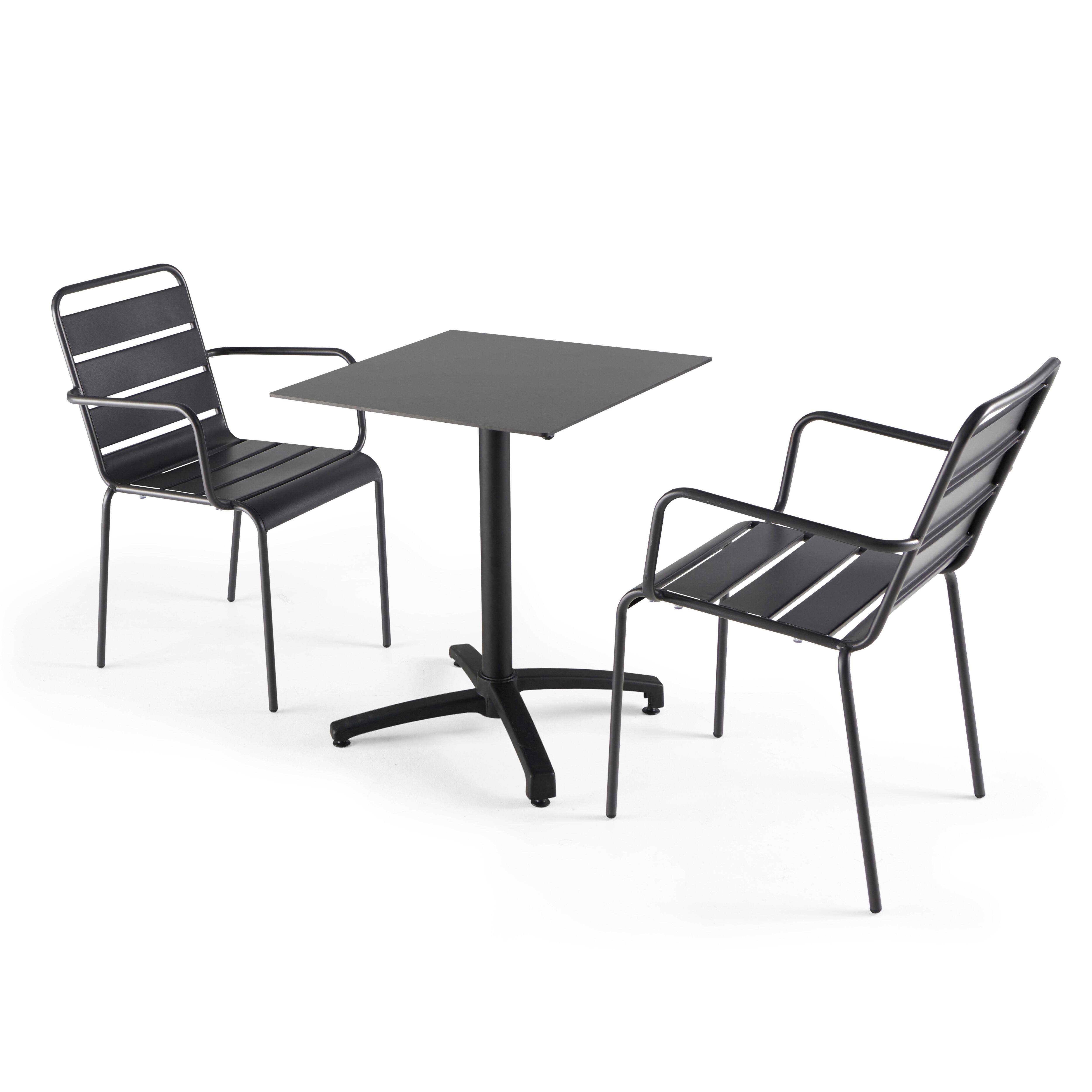 Oviala - Ensemble table de terrasse stratifié noir et 2 fauteuils palavas gris - Oviala - Imagen 1
