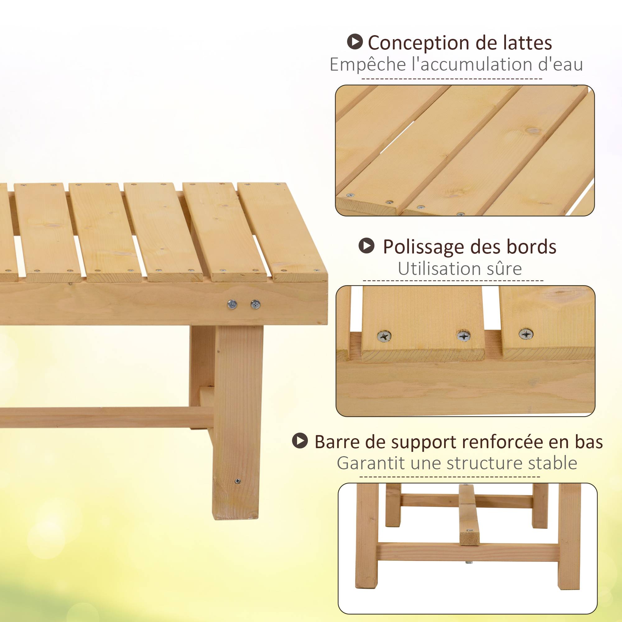 Outsunny - Banc de jardin 2 places style rural chic assise à lattes dim. 110L x 38l x 35H cm bois de sapin pré-huilé - Outsunny - Imagen 6
