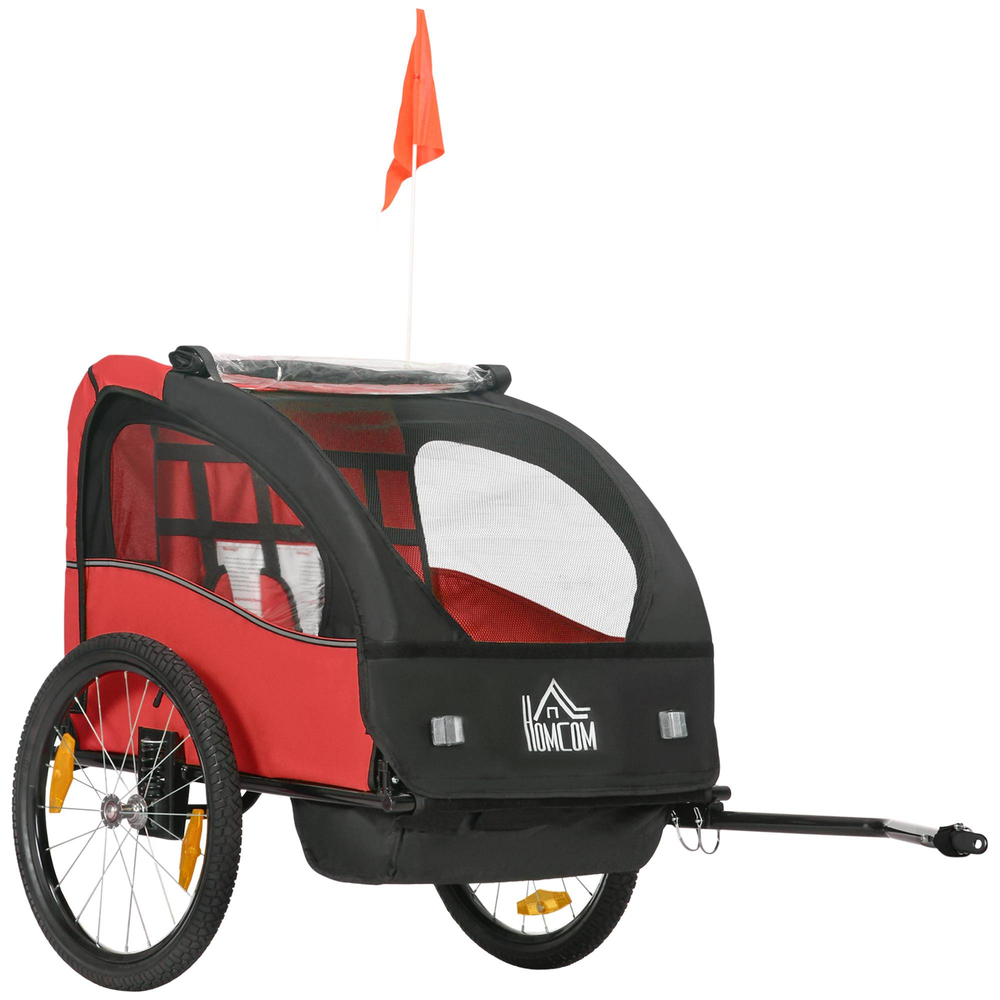 Remorque vélo pour enfants de plus de 18 mois avec ceinture de sécurité et système d'amortisseurs, 140 x 88 x 90 cm, rouge - Image 1