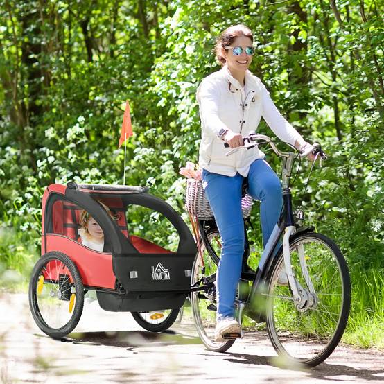 Remorque vélo pour enfants de plus de 18 mois avec ceinture de sécurité et système d'amortisseurs, 140 x 88 x 90 cm, rouge - Image 3