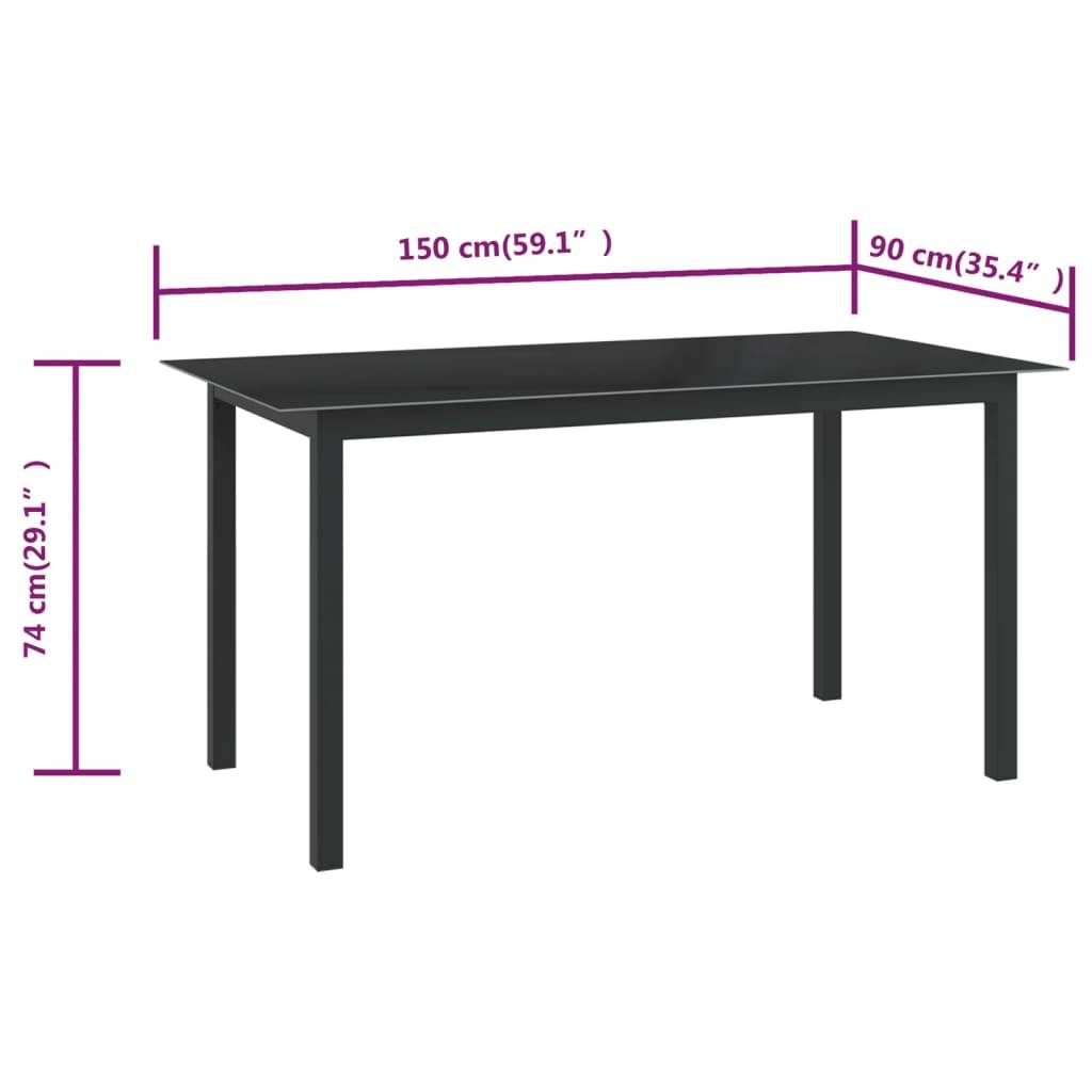 Table de jardin | Table d'extérieur Noir 150x90x74 cm Aluminium et verre - Image 5