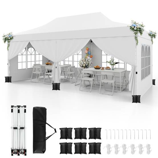 Tonnelle de Jardin 3x6M 6 Parois Amovibles Tente de Reception Escamotable Protection Solaire Blanc - Image 2