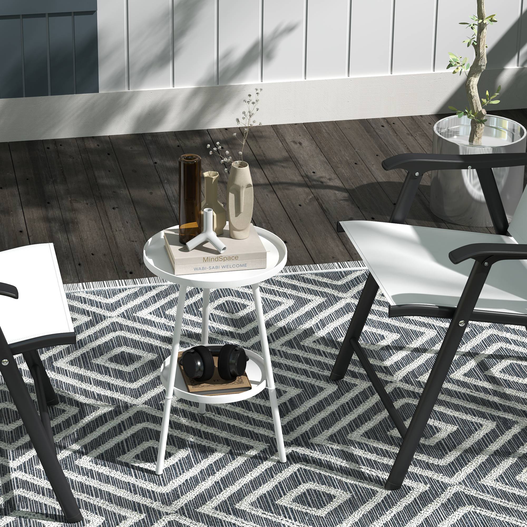Sans Marque - Table de jardin ronde à 2 niveaux avec rebords surélevés et plateau inférieur, pour une utilisation intérieure et extérieure, Ø 32 x 51 cm, blanche - Image 4