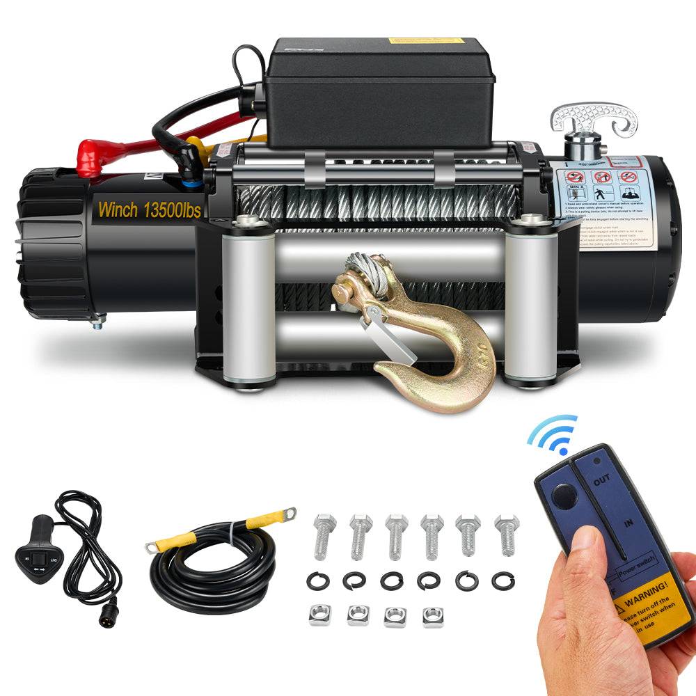 Treuil électrique 12 V capacité 6075 kg 13500 lbs avec télécommande sans fil