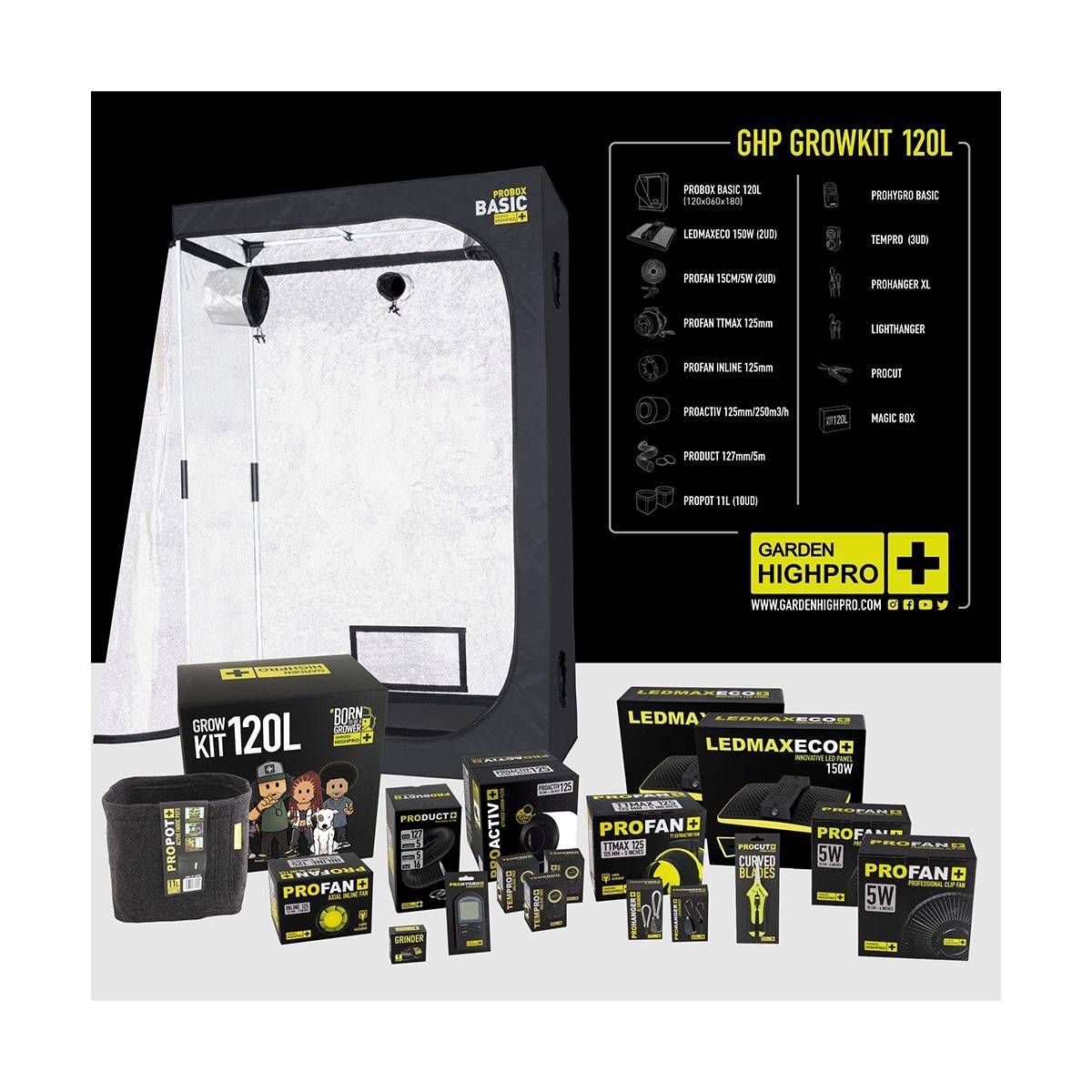 Kit de culture complet - BORN TO BE A GROWER - 120x60x180m - 2x150W - GARDEN HIGH PRO - Image 1