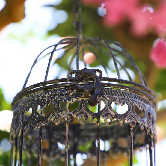 Cage à oiseaux décorative ancienne métal noir blanc Ø.13x21cm Chemin de campagne - Image 4