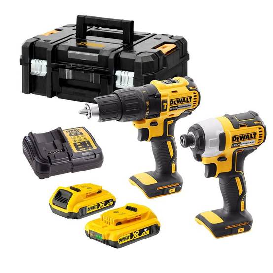 Pack 2 outils DEWALT DCK2060D2T-QW : Perceuse visseuse à percussion et visseuse à choc 18V Li-Ion avec coffret et 2 batteries 2,0 Ah Dewalt - Image 1