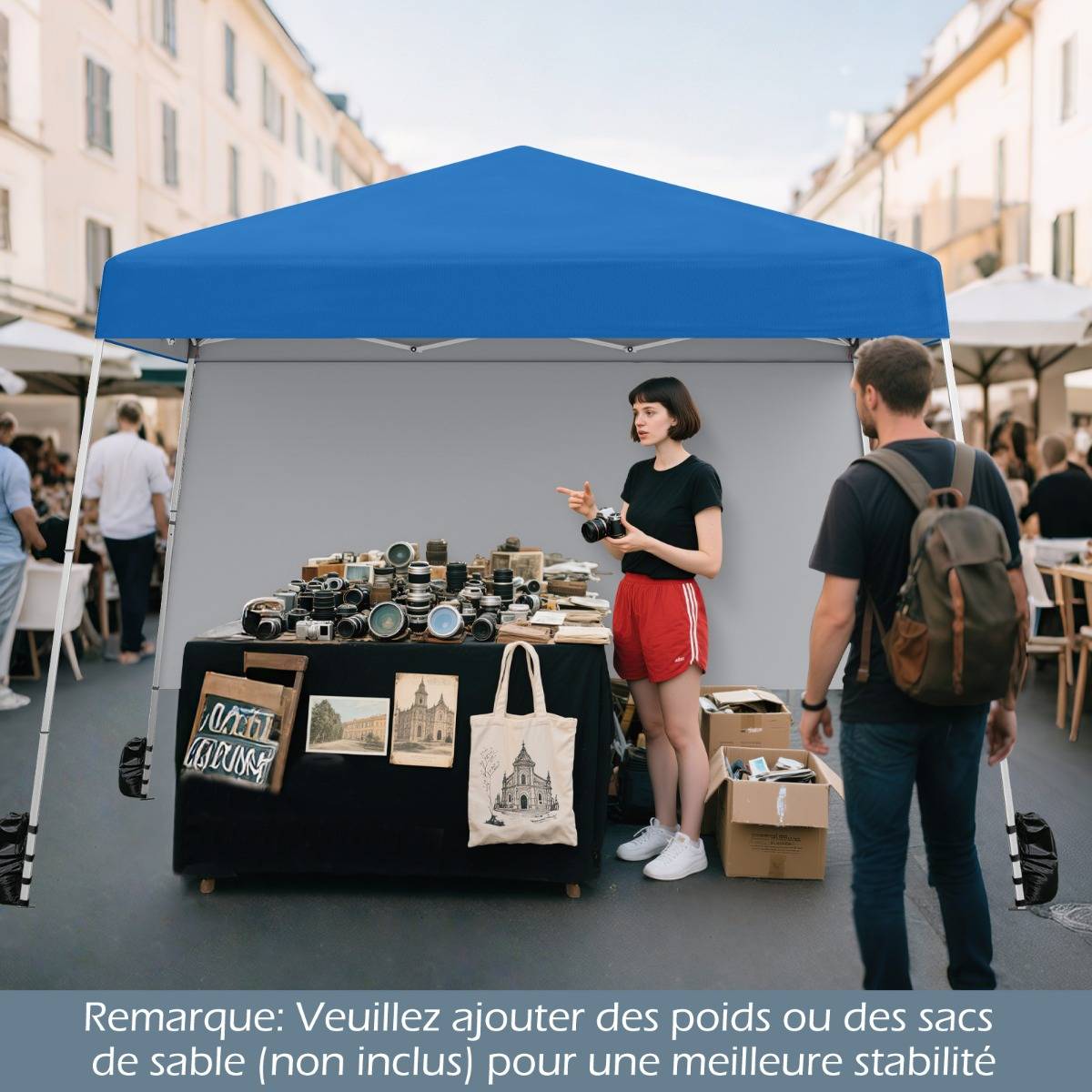 Tonnelle de Jardin 3x3M Tente Réception Pliant avec Sac à Dos Portable Protection Solaire Bleu - Image 3