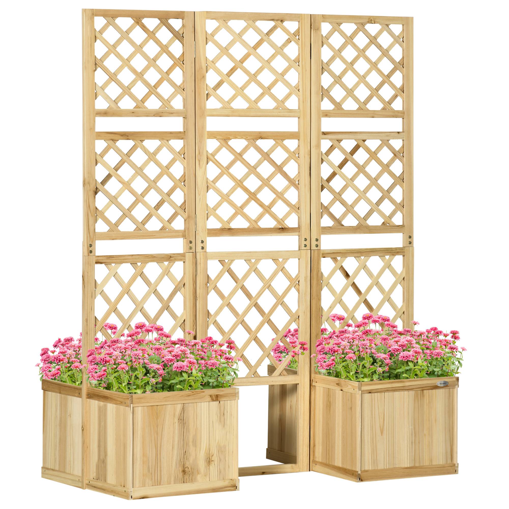ComfortXL - Brise-vue jardin bois de sapin 133 x 62 x 165 cm naturel avec 4 jardinières et treillis pliable extérieur - Image 2