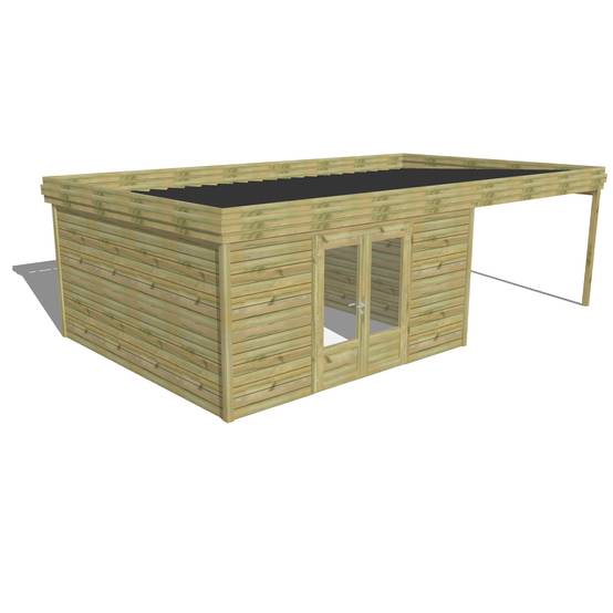 ABRI DE JARDIN bois autoclave 27mm - 7,84x4,34m / 34m2 - Bac acier - Abri Français - Image 1