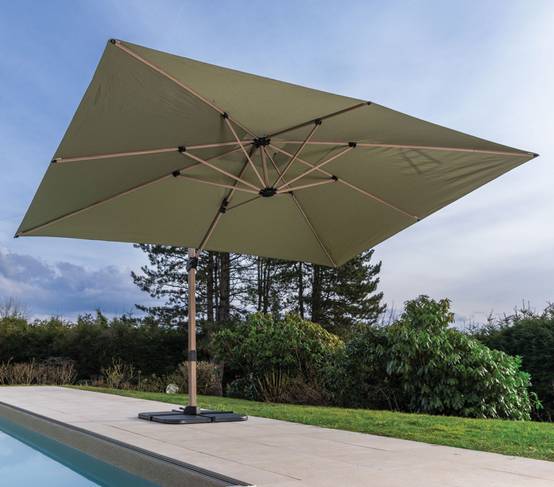 Parasol déporté 4x3m effet bois Vert mélèze TOPAZE - Image 1