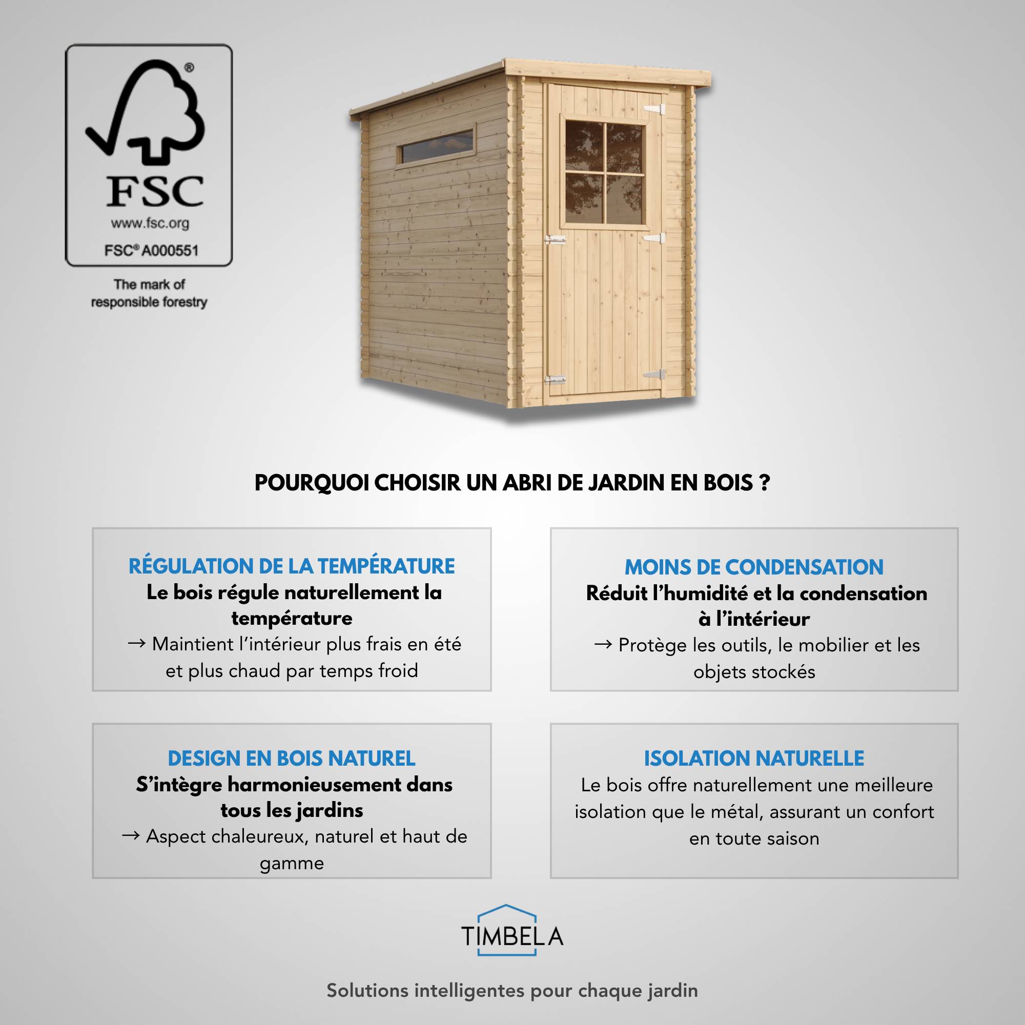 Timbela - Abri de jardin en bois l239xL144xH198 cm / 2.63 m² avec sol traité - Petit abri à outils, Local à vélos - 19 mm d’épaisseur - Timbela M306+M306G - Imagen 8