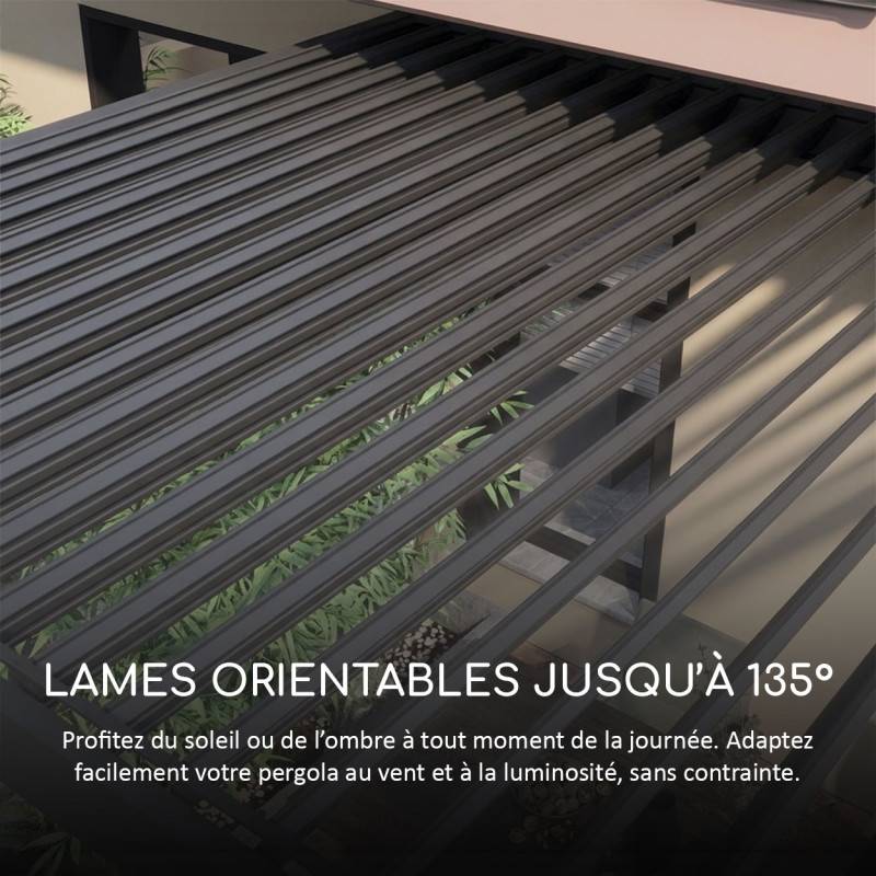 Ombrea - Pergola bioclimatique Ombréa adossée VS 4x6M Anthracite + 2 stores 3M - Image 9