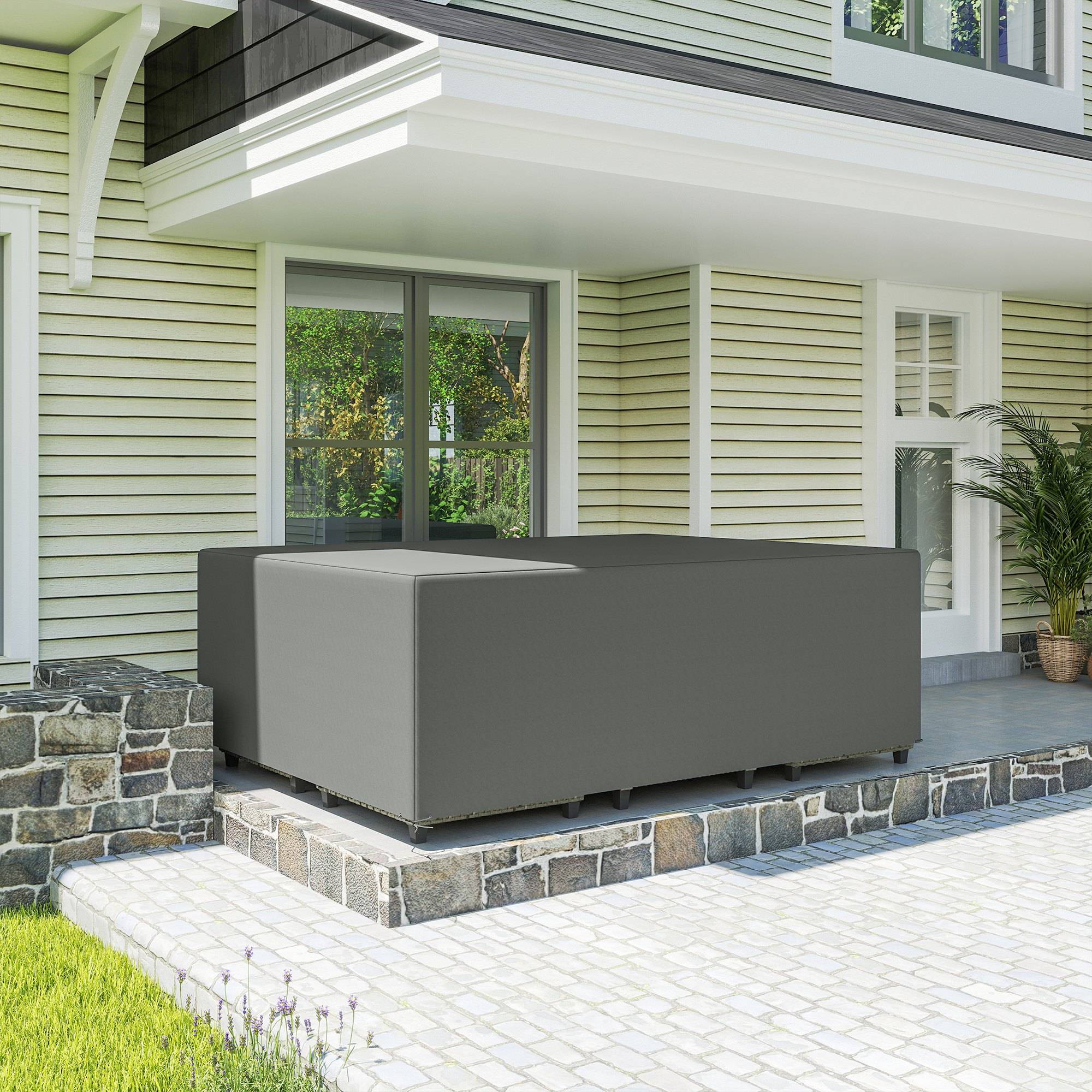 Housse de meubles de jardin, housse salon de jardin imperméables coupe-vent et anti-UV, 275 x 205 x 90 cm, gris - Image 3